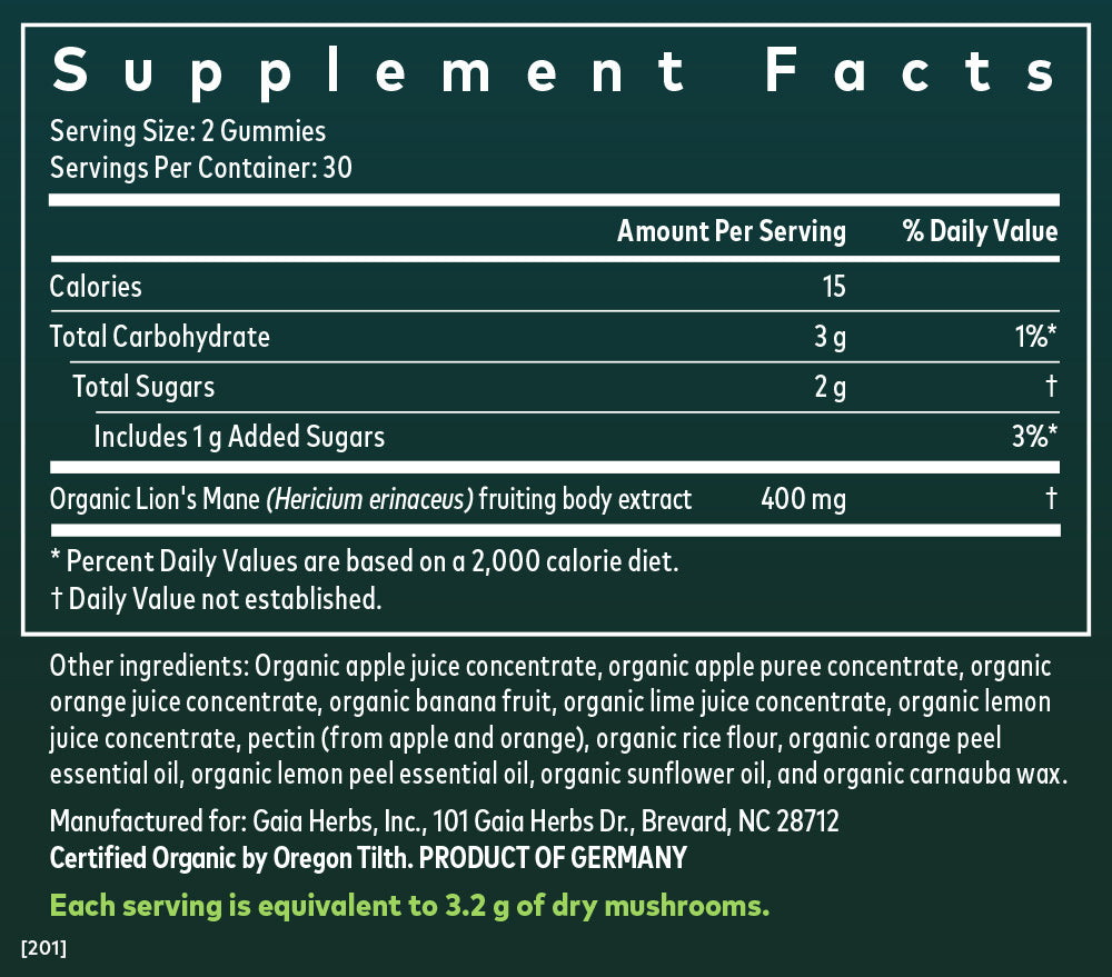 Lion's Mane Gummy Supplement Facts