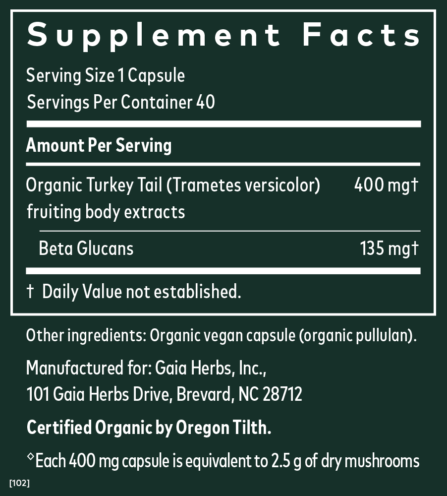Turkey Tail Mushroom 40 ct Supplement Facts