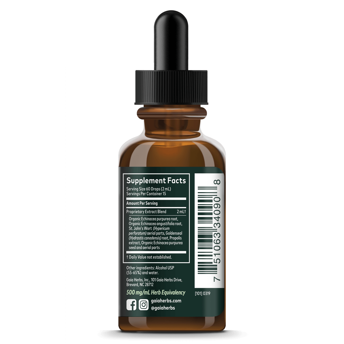 Gaia Herbs Echinacea Goldenseal Supreme supplement facts || 1 oz