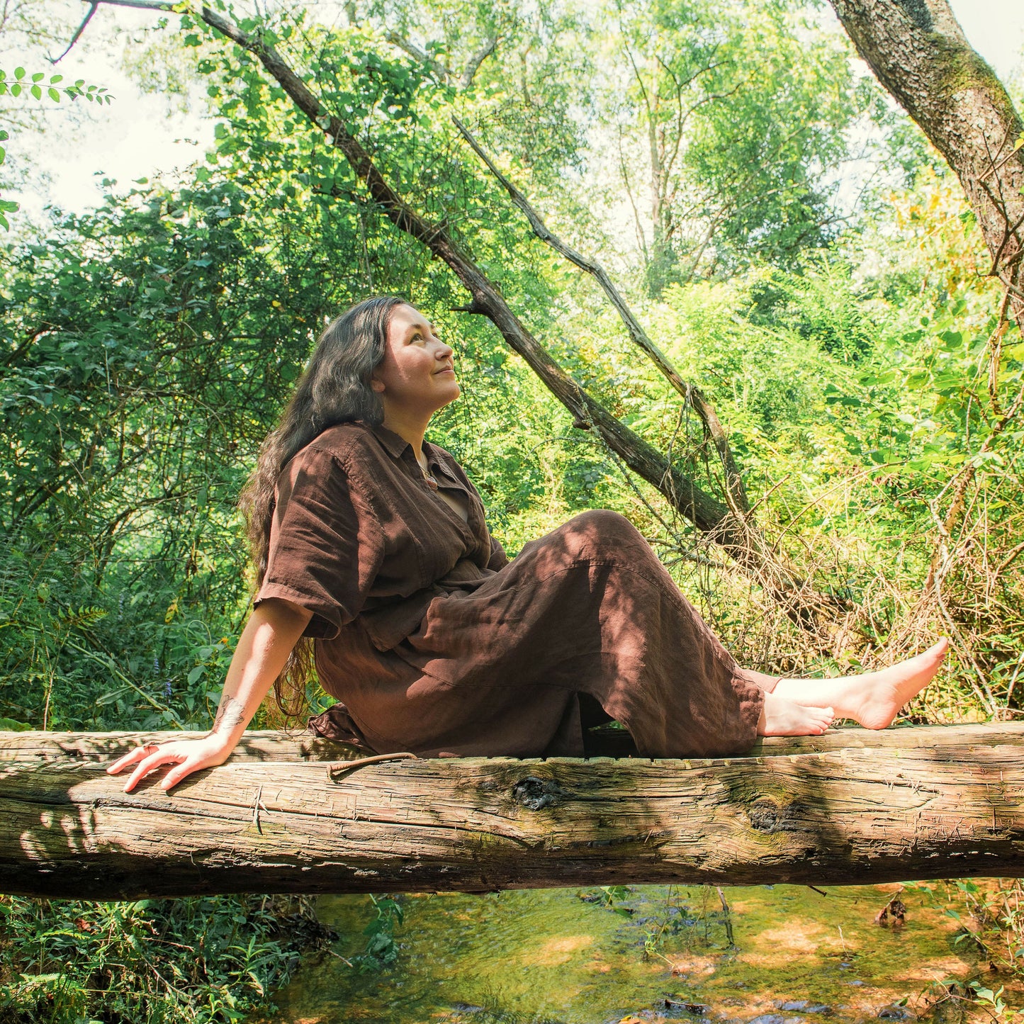 Person Sitting On Log Looking Up Into The Sky For Immune Support Category