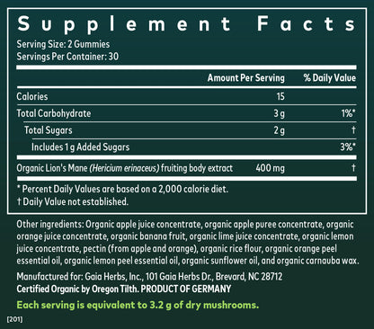Lion's Mane Gummy Supplement Facts