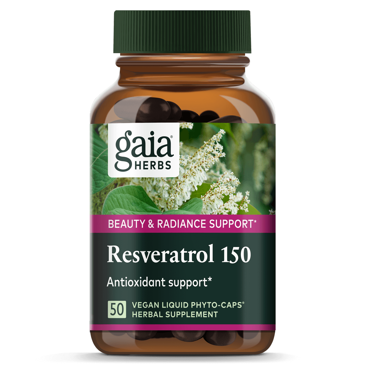 Gaia Herbs Resveratrol supplement 150 mg for Beauty & Radiance Support || 50 ct