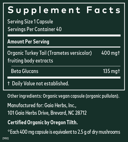 Turkey Tail Mushroom 40 ct Supplement Facts